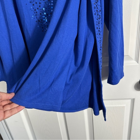 Quacker Factory XL royal blue tank w/long sleeve attached open front sweater - Picture 6 of 10